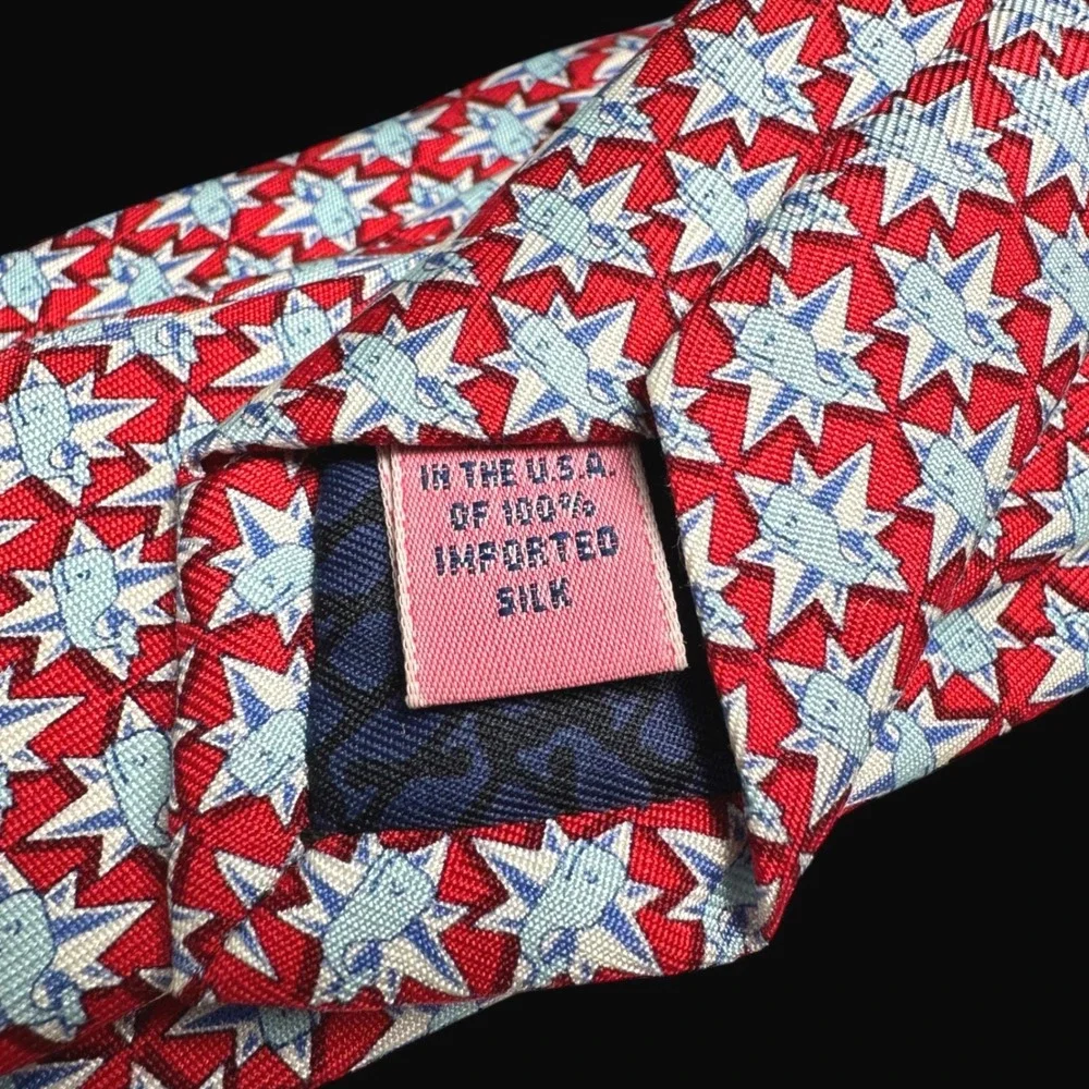 Vineyard Vines Mens Red Blue Whale Star Silk Tie Hand Picked Shep & Ian USA Made